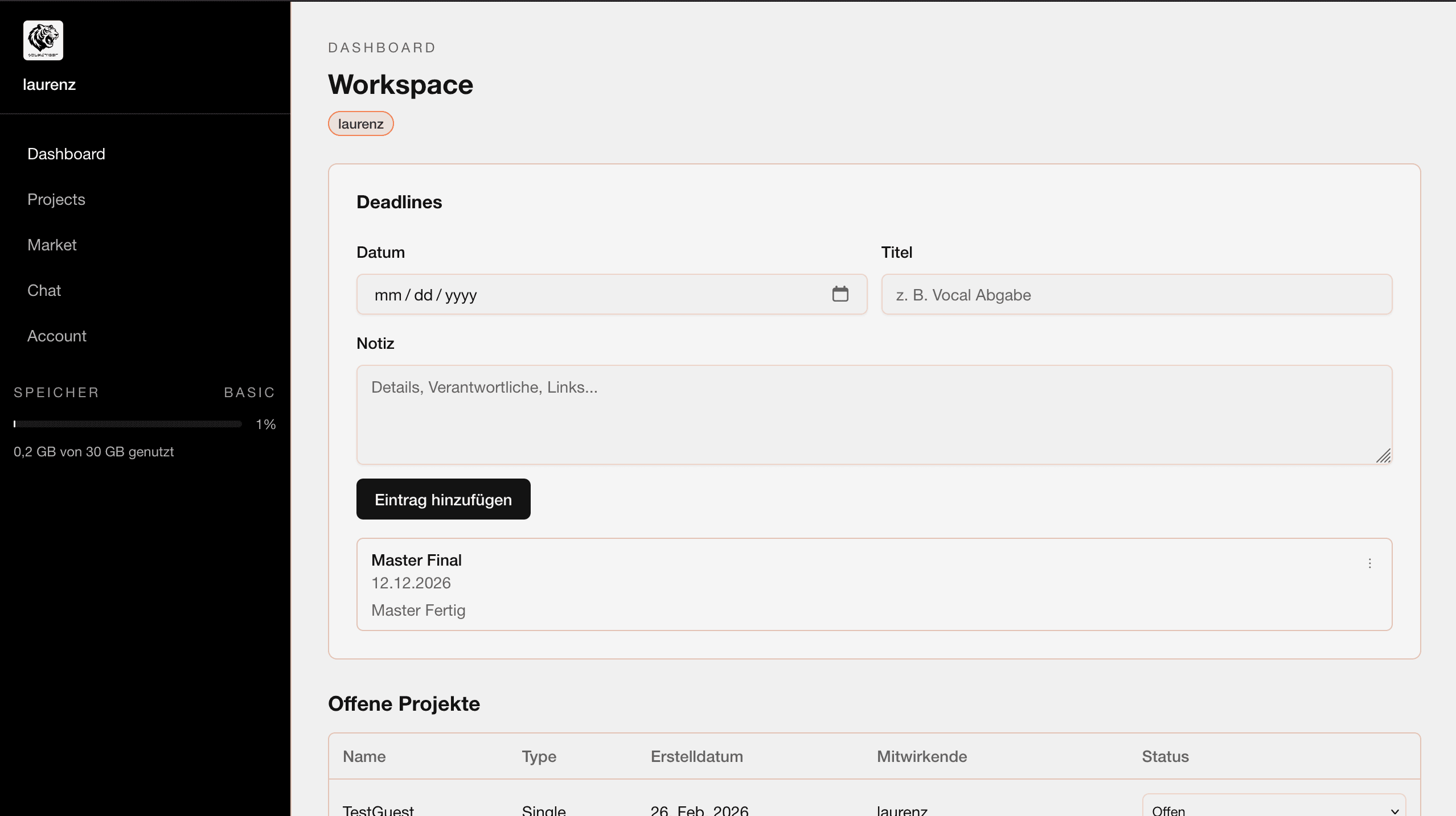 Einblick in den Workspace-Bereich